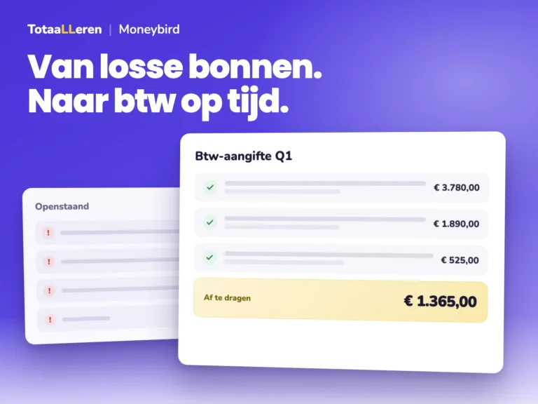 Moneybird-voorbeeld met facturen, bonnen en btw-aangifte uit het leerpakket