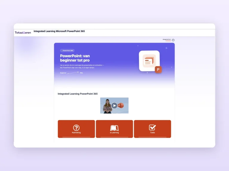 Portaal van de PowerPoint cursus van Totaalleren met nulmeting, e-learning en toets